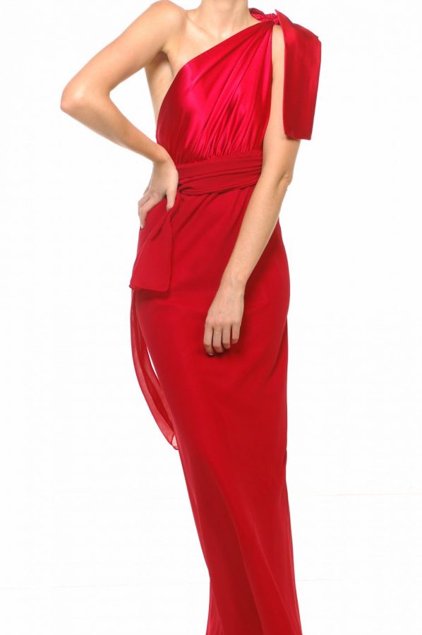 Chelsea dress red satin with red georgette
